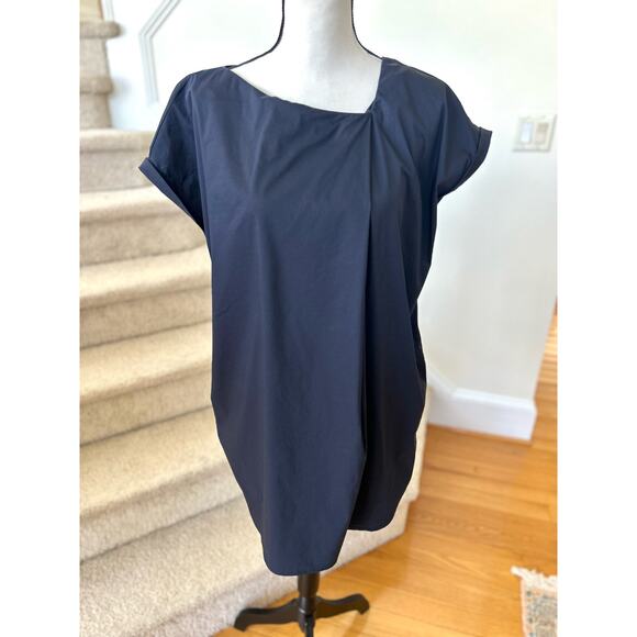 Armani Collezioni Navy Asymmetric Neck Short Sleeve Boxy Dress - Picture 1 of 7